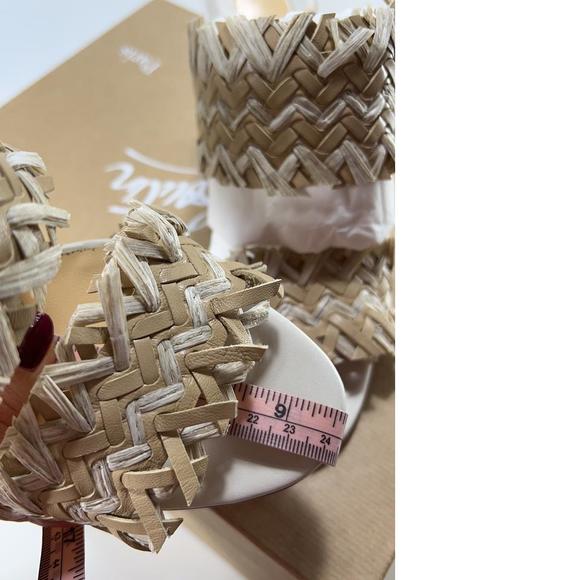 Meroine 85mm raffia Tan Woven fringe heels mules D983 - Picture 11 of 11